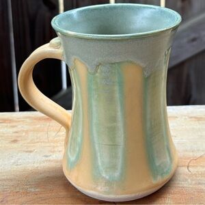 Hand Crafted Tall 16oz Coffee Mug with Blue Green Drip Glaze by Diane Walls 2009
